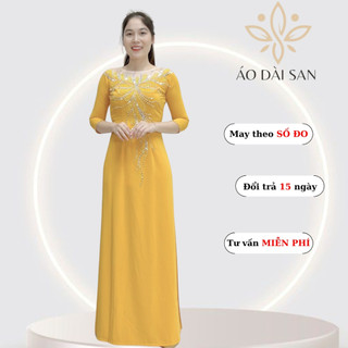 Áo dài bà sui chất liệu lụa Mỹ MÀU VÀNG đính kết hạt thủ công SAN214