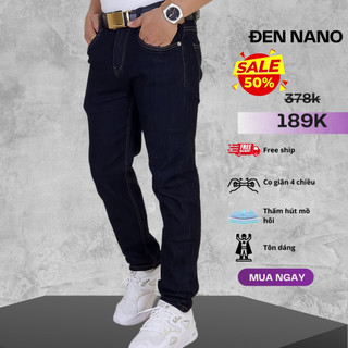 Quần jean nam màu đen nano được may chỉ vàng phong cách lịch lãm trẻ trung