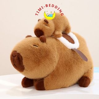 Gấu bông capybara mẹ ôm con đáng yêu, ngộ nghĩnh, món quà cho bé - Timibedding
