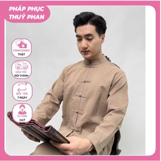 Đồ lam đi chùa,Bộ phật tử nam dài tay chất liệu đũi cao capa