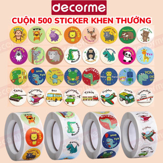 Cuộn 500 sticker khen thưởng sticker tròn cute dán trang trí sticker chấm điểm phụ kiện trang trí Decorme