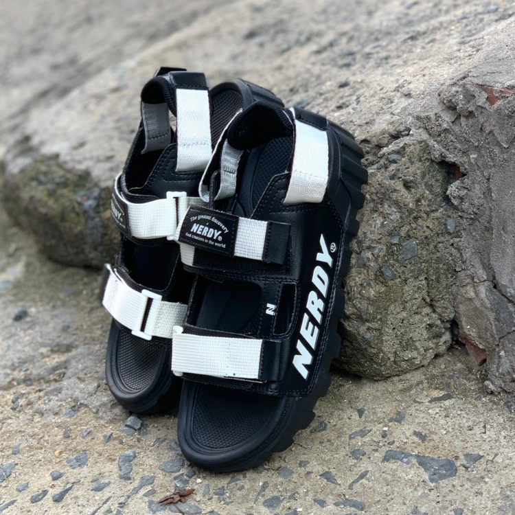 Giày sandal Nerdy nerrdy nam nữ đế cao 4cm, quai da phối dù êm bền, quai hậu có thể tháo rời thành d