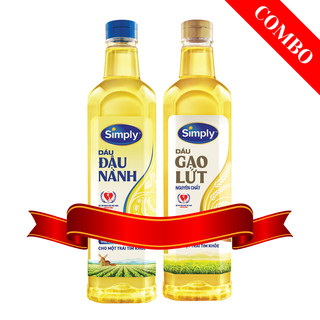 1 chai dầu đậu nành simply 1l và 1 chai dầu gạo lứt simply 1l