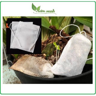 set 100 túi đựng phân tan chậm chất liệu vải không dệt có dây rút cho sen đá, phong lan, túi bọc phân tan chậm