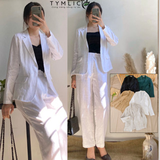 Set Áo Vest Blazer 1 Lớp Thời Trang Phối Quần Baggy Linen Tưng Bố Premium 5 Màu TYMLIC