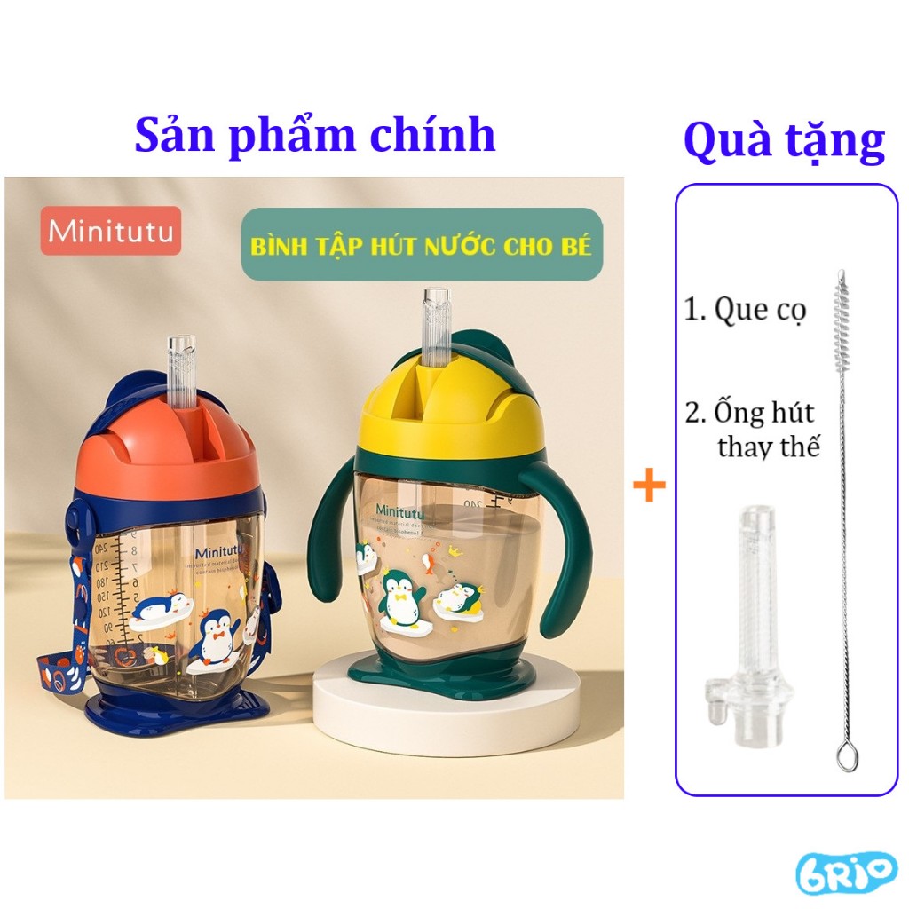 Bình Nước 300Ml Hãng Minitutu Chim Cánh Cụt Cho Bé Tập Hút Nước - An Toàn Cho Trẻ Em - Không Chứa Bpa