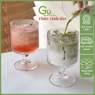 Ly thủy tinh cao cấp kẻ sọc, Cốc uống nước thủy tinh đựng nước ép, trà sữa,cốc kem Gu Decor