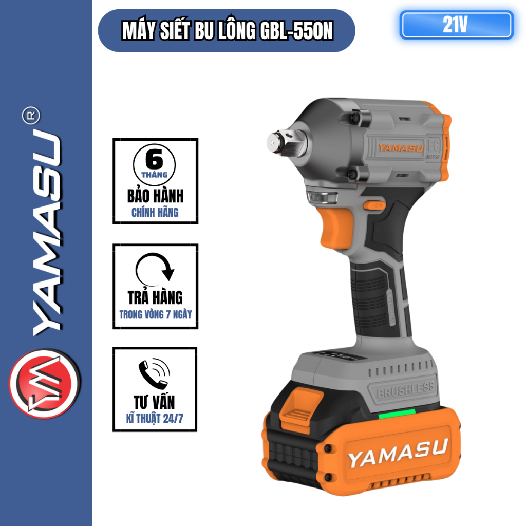 Máy siết mở bu lông PIN 21V Yamasu GBL-550N lực siết 550Nm bảo hành 6 tháng