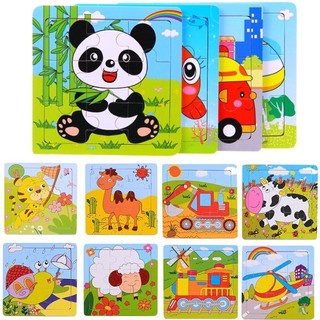 Bộ 12 Tranh Ghép Gỗ 2D Động Vật Hoa Quả Phương Tiện Giao Thông