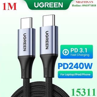 Cáp sạc nhanh pd 3.1, dữ liệu 240w 5a usb type-c to type-c dài 1m, bện nylon ugreen 15311 cao cấp