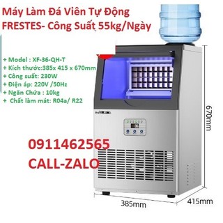 Máy Làm Đá Viên Tự Động FRESTES, Công Suất 55kg/Ngày Làm Đá Cấp Tốc Từ 12-20 Phút 1 Mẻ, Tặng Kèm Bộ Lọc, Bảo Hành 1 Năm