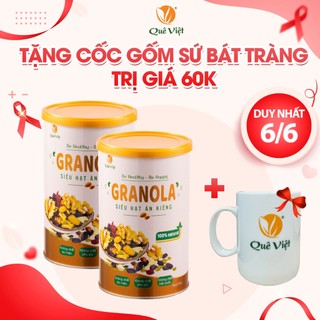 Combo 2 hộp Granola ngũ cốc siêu hạt Quê Việt + tặng 1 cốc gốm sứ bát tràng (500g/hộp) Nguyên liệu hữu cơ