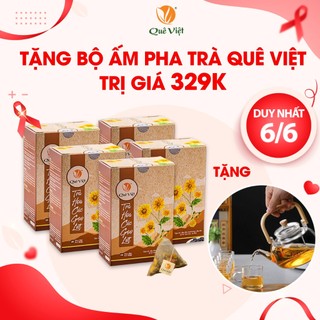 Combo 5 hộp Trà hoa cúc gạo lứt Quê Việt + tặng bộ ấm thủy tinh pha trà Quê Việt ( x 600gr/hộp)