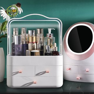 Hộp đựng đồ trang điểm STGE, Hộp mỹ phẩm chất liệu nhựa có nắp đậy chống bụi có quai xách, Tủ nhựa đựng đồ trang điểm