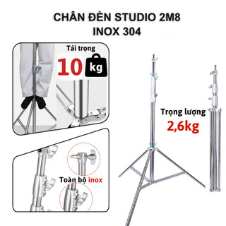Chân Đèn Studio chất liệu inox siêu bền Chân đèn studio inox cao 1m - 2,8m (tải trọng 10 kg)