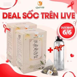 Combo 2 hộp Trà thảo mộc Quê Việt + Tặng 1 bình nước  - Hộp 600g (20 túi lọc x 30g) - Mát gan, ngủ ngon, giảm căng thẳng