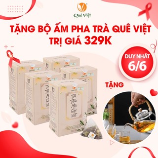 Combo 5 hộp Trà thảo mộc Quê Việt  hộp 600g (20gói x 30gr) + tặng bộ ấm thủy tinh pha trà Quê Việt - Thanh lọc mát gan