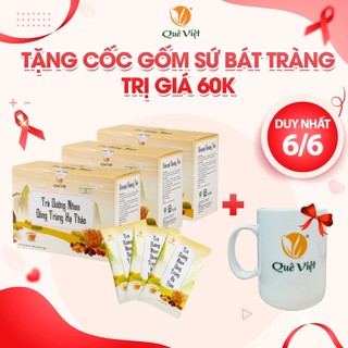 Combo 3 hộp - Trà dưỡng nhan đông trùng hạ thảo Quê Việt + Tặng cốc gốm sứ Bát Tràng  - Hộp 150g (10g x 15 túi)