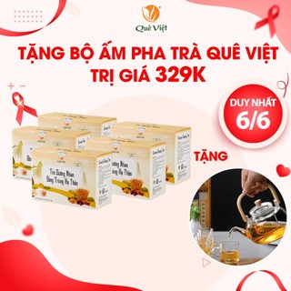 Combo 5 hộp Trà dưỡng nhan đông trùng hạ thảo - Hộp 150g (10g x 15 túi) + Tặng bộ ấm thủy tinh pha trà Quê Việt