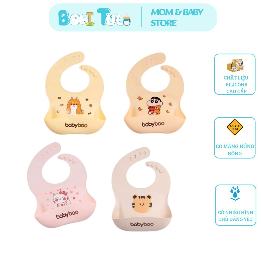 Yếm Ăn Dặm Silicone Babyboo Chất Liệu Mềm Nhẹ Có Máng Hứng, Yếm Ăn Dặm Silicone Có Máng Tiện Lợi Cho Bé