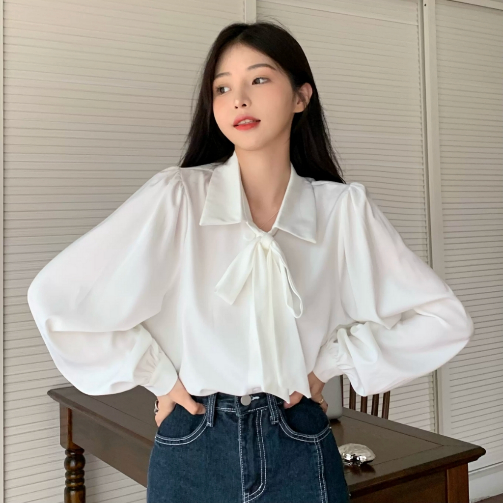 Áo Sơ Mi Bigsize Nữ Tay Dài Somi Công Sở Phối Dây Buộc Nơ Vải Lụa Chéo Mềm Mát SM16 | BigBuy360 - bigbuy360.vn