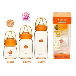 Bình sữa Wesser cổ hẹp nhựa PPSU cao cấp cho bé sơ sinh trẻ em 60ml 140ml 250ml