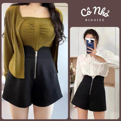 Quần Đùi Nữ Bigsize Lưng Cao Ống Rộng Dáng Chữ A Đứng Form Vải Satin Cứng Khóa Kéo Q24