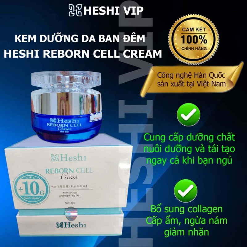 Kem dưỡng trắng da ban đêm HESHI REBORN CELL cream 40g Dưỡng trắng, cấp ẩm sâu , Mờ Nám , Giảm Mụn