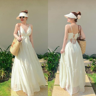 Đầm maxi đen trơn 2 dây hở lưng (về thêm hồng, trắng kem xoắn bụng)