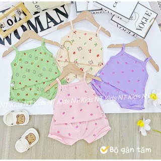 Bộ quần áo hai dây chất tăm lạnh mềm, mát cho bé gái dễ thương