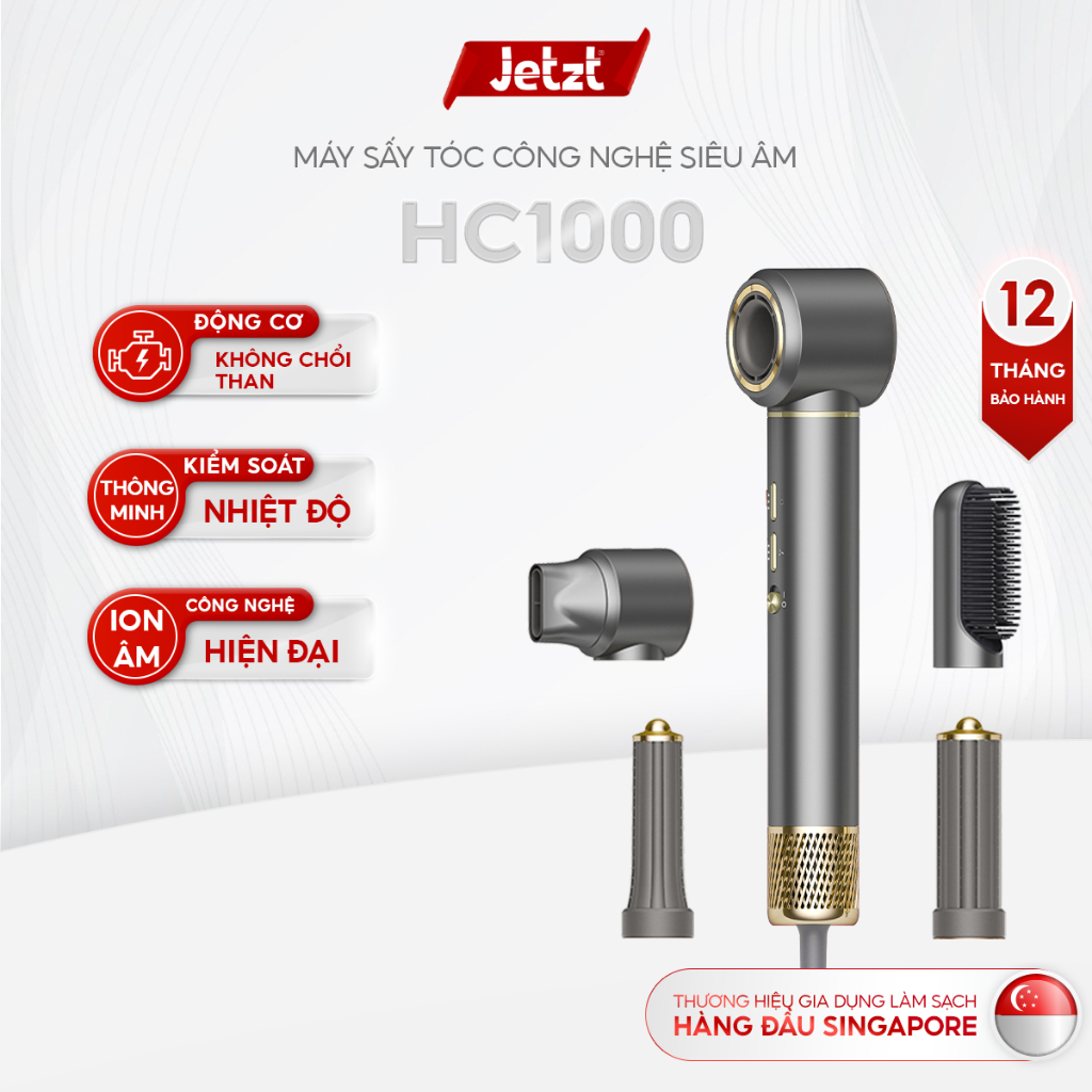 Máy sấy tóc ion âm 5in1 Jetzt HC1000 - Công nghệ chống bức xạ hiện đại, sử dụng được cho trẻ em và phụ nữ có thai