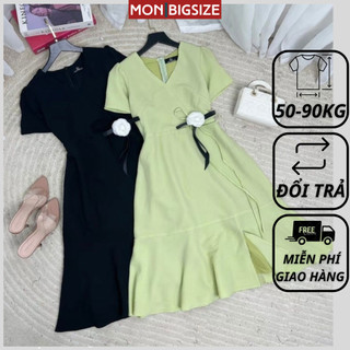 Váy bigsize nữ đầm dự tiệc đi chơi kiểu cổ tim cài bông eo vải xốp mềm mịn MON big size 50 - 90kg