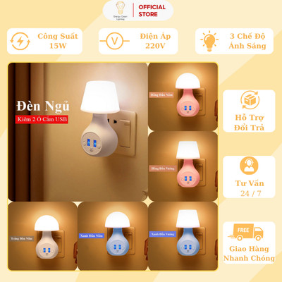 Đèn Ngủ Cắm Điện Kiêm Ổ Cắm USB Energy Green Lighting - Ánh Sáng Bảo Vệ Mắt - Nhiều Mẫu - BH 1 Năm