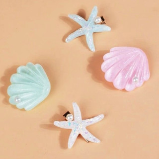 Set 2 kẹp tóc vỏ sò sao biển dễ thương nhiều màu