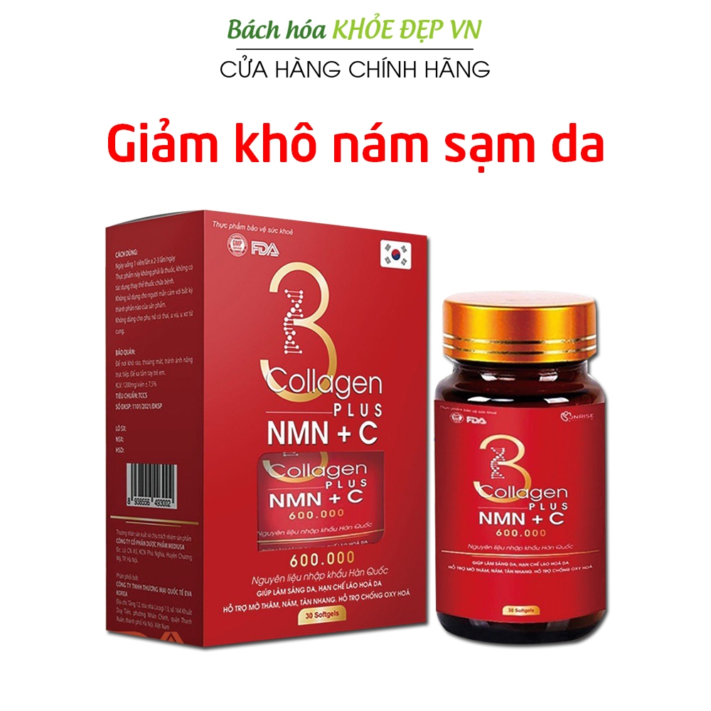 Viên uống đẹp da Collagen Plus NMN +C 600.000 giúp da căng bóng, sáng mịn - 30 viên