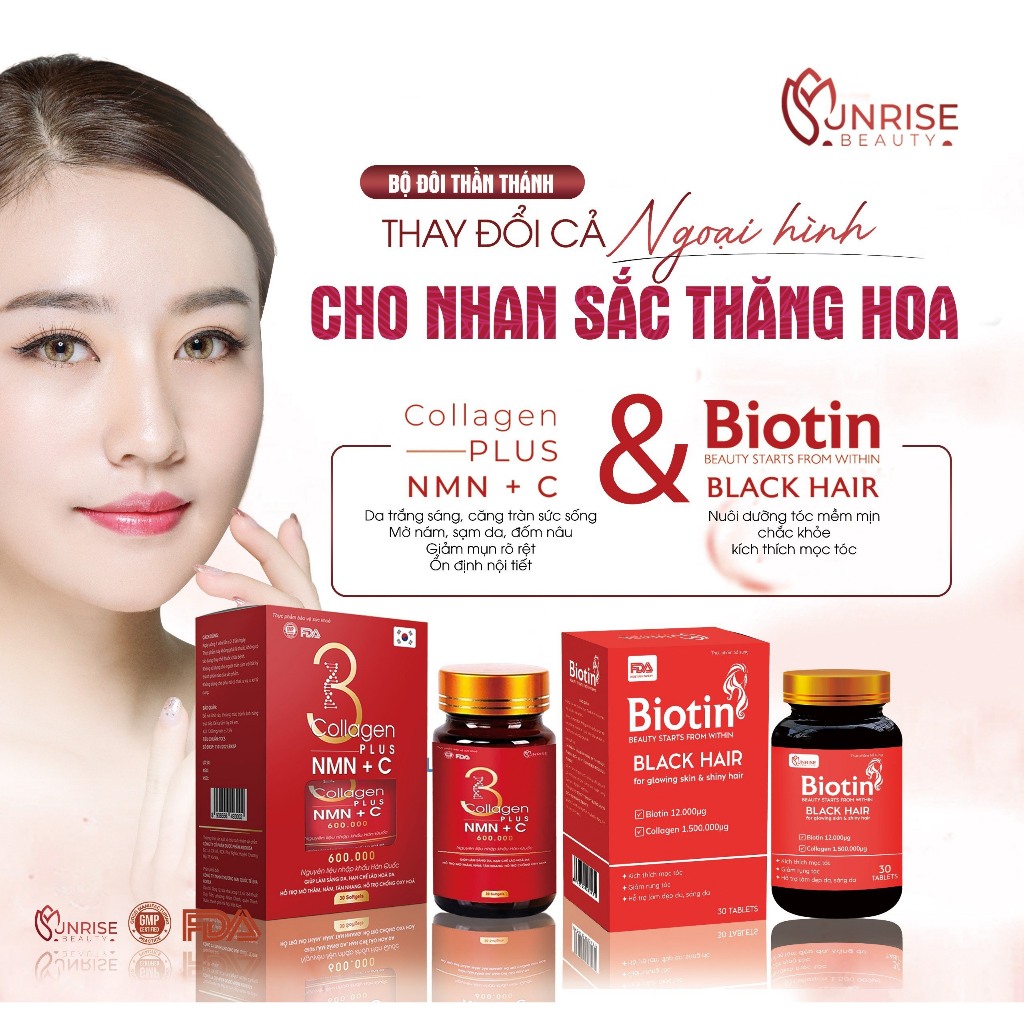 Viên uống đẹp da Collagen Plus NMN +C 600.000 giúp da căng bóng, sáng mịn - 30 viên