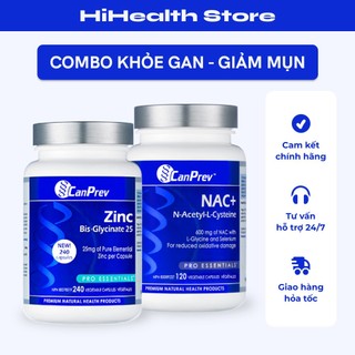 Combo Canprev Khỏe Gan Giảm mụn: Canprev Zinc Bis-Glycinate 25mg (120 viên -240 viên) + Canprev NAC 120 viên