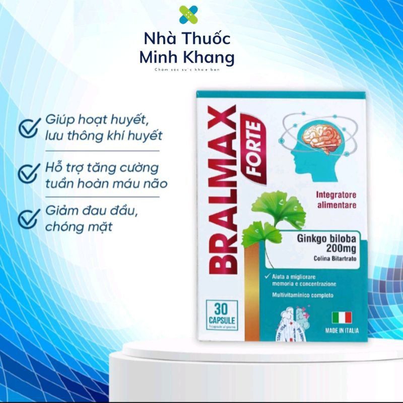 Viên Bổ Não Bralmax- Nhập Khẩu ITALIA Hỗ trợ thông mạch, hoạt huyết, giảm đau đầu, biến chứng mạch máu não.Hộp 30 viên