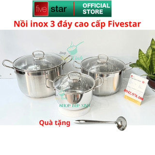 Nồi inox Fivestar 3 đáy bếp từ nắp kính size 16cm / 18cm/ 20cm / 24cm / 26cm / 28cm |30cm - nồi luộc gà , tặng 1 vá canh