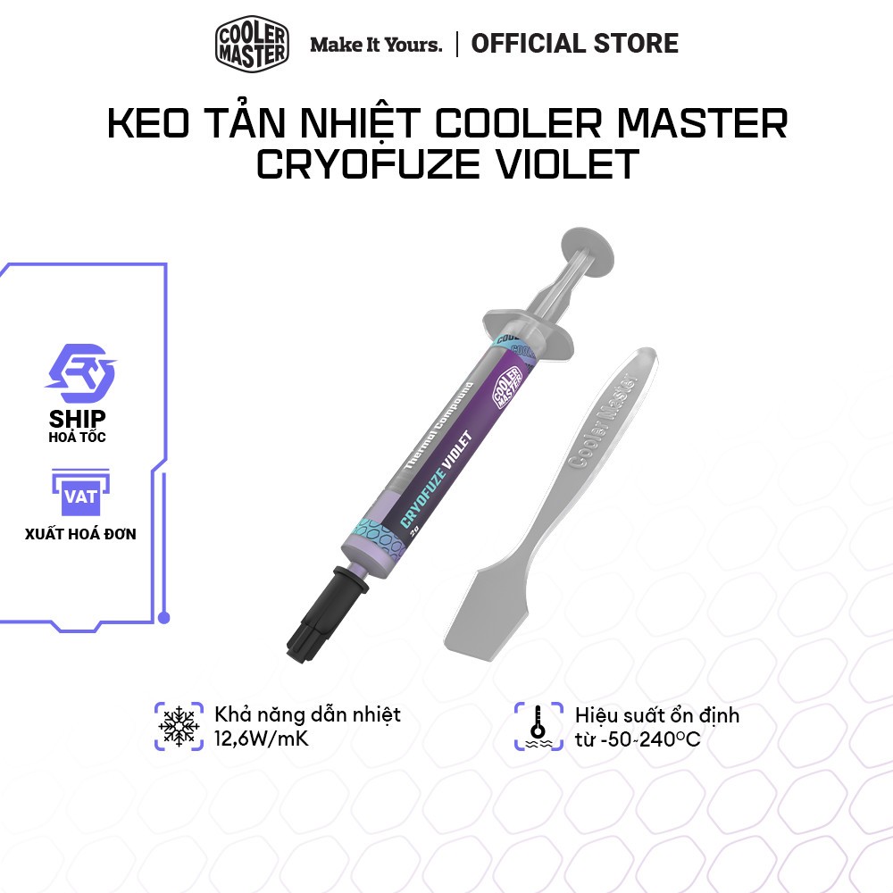 Keo Tản Nhiệt Cooler Master CRYOFUZE VIOLET 5 Hiệu Suất Dẫn Nhiệt Cao Cho CPU/GPU (12.6W/m.K), Chống Ăn Mòn, Oxi Hóa