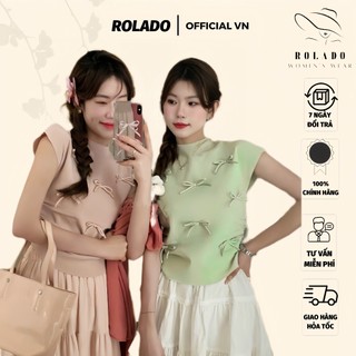 Áo thun nữ, áo lửng nữ ROLADO đính nơ siêu xinh chất thun lạnh co giãn form ôm tôn dáng phong cách Hàn Quốc kèm ảnh thật