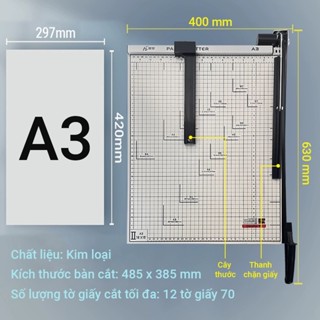 Bàn cắt giấy sắt A3, A4 loại mới (model 2024) có thanh chặn giấy