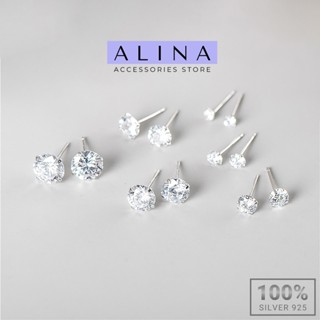 Bông Tai Bạc Ta Nguyên Khối Đính Đá CZ 6A Khuyên Nụ Đá Nam Nữ Đơn Giản 0397