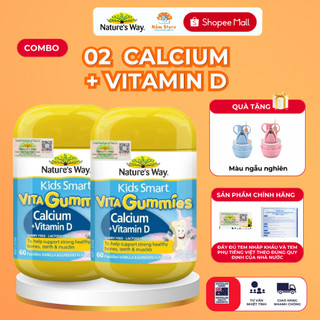 Cung cấp Canxi Combo 2 Nature's Way Kids Smart Vita Gummies Calcium + Vitamin D hỗ trợ chiều cao 60V