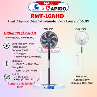 Quạt đứng rapido điều khiển từ xa rwf-16ahd - rwf-14ahd - hàng chính hãng