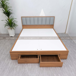  Giường ngủ bọc nệm gỗ MDF nhập khẩu 2 hộc kéo thương hiệu Hoàng Lê Mộc