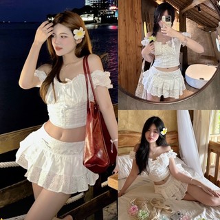 Set Đồ Nữ Áo Trễ Vai Viền Bèo Nhún Ngực Mix Chân Váy Dài Dáng Xòe Siêu Xinh Y01