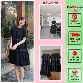 Váy bầu xinh PAVELLA, đầm bầu công sở thiết kế mặc hè dáng babydoll chất liệu đũi cao cấp xinh xắn