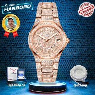 Đồng hồ nữ Hanboro 812 khung vàng & khung bạc size 36mm full đá | Tặng kèm bóp đựng đồng hồ