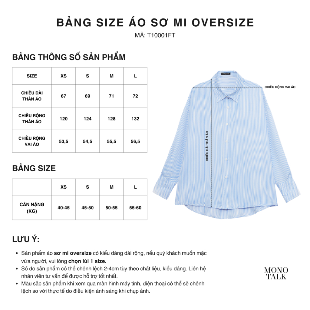 Áo sơ mi oversized MONO TALK (trắng) vải poplin hạn chế nhăn, mềm mát T10001FT | BigBuy360 - bigbuy360.vn